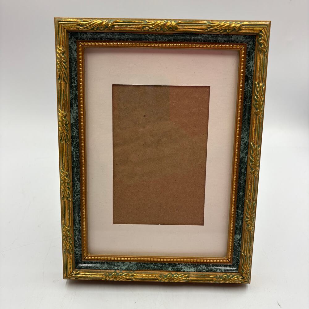 Vintage Ornate Gold Green Picture Frame Gilt Floral Easel Tabletop 7x10
